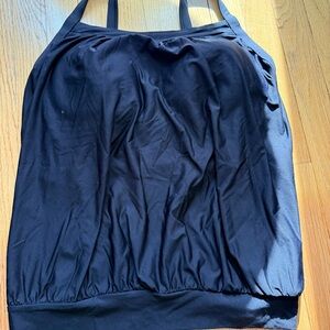 Lands’ End Tankini Top Black Size 10DD Supportive Swim Adjustable Straps EUC